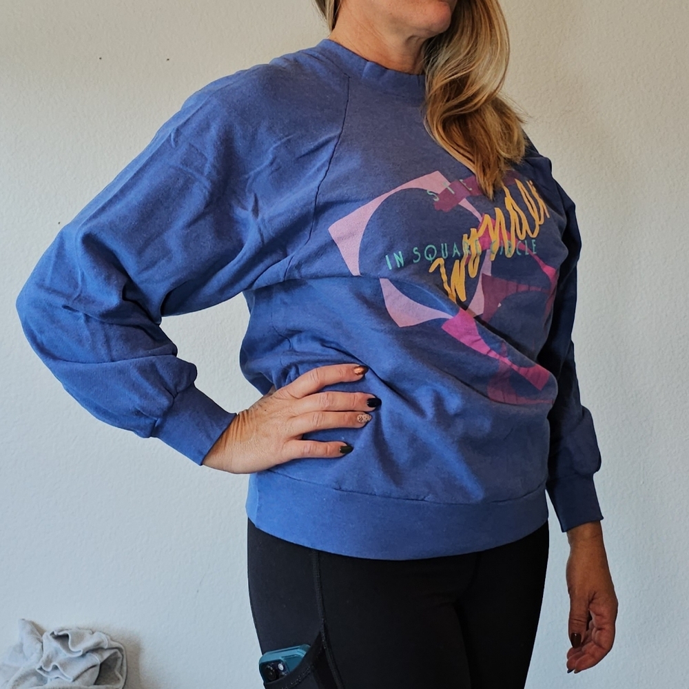 Rare Vintage 80s Stevie Wonder In Square Circle Navy Crewneck Sweatshirt Size XL